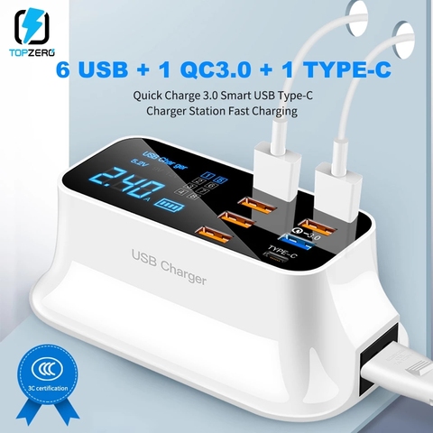 Quick Charge 3.0 USB Charger LED Display Type C Portable Charger Travel Smart Charging Station For iPhone Samsung Xiaomi mi ► Photo 1/6