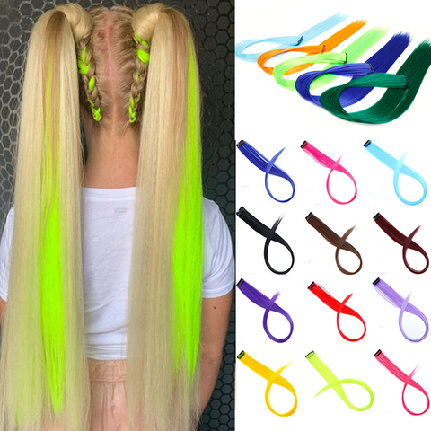 Lupu Long Straight Rainbow Highlight Colored Hair Extensions Clip In Fake Hair Synthetic Hair Pieces For Women Heat Resistant ► Photo 1/6