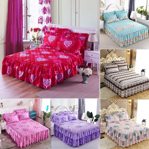 1pc Mattress Cover Thicken Quilted Fitted Bed Sheet Printed Non-slip Bed  Sheet