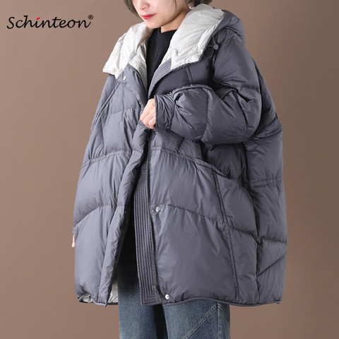 2022 Schinteon Women Over Size Down Jacket Winter Warm Snow Loose Outwear Korean Style Coat with Hood Vinatge ► Photo 1/6