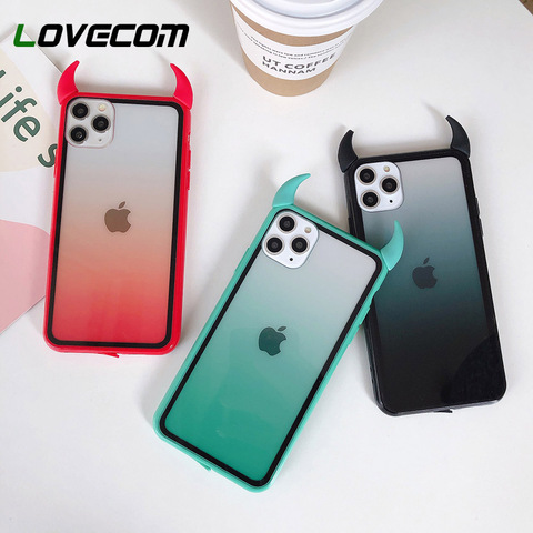 LOVECOM Gradient Rainbow Devil Horn Phone Case For iPhone 12 Mini 11 Pro Max XR X XS Max 7 8 6S Plus Case Soft Phone Back Cover ► Photo 1/6