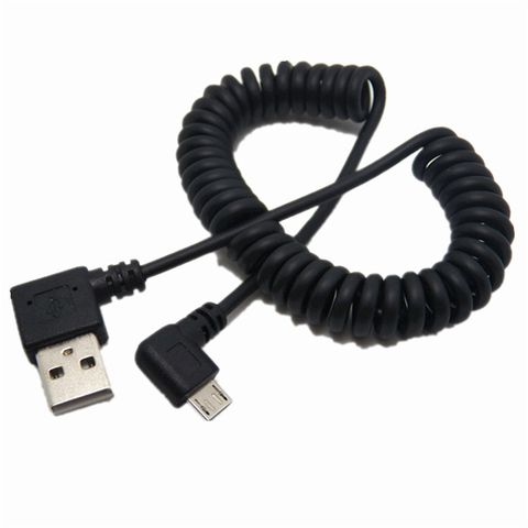 micro usb male 90 degree right angled to usb male left / right angled spring Retractable stretch cable sync data charge 1m ► Photo 1/4