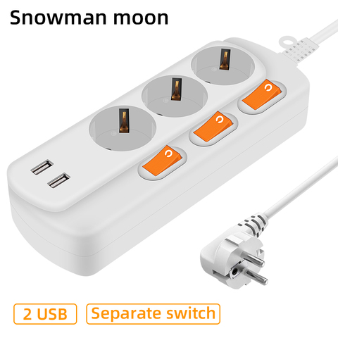 EU USB Socket Power Strip Wall Mounted Home Electrical Socket with switch 2AC EU Outlet Plug 2Ports USB Charger Power Board ► Photo 1/6