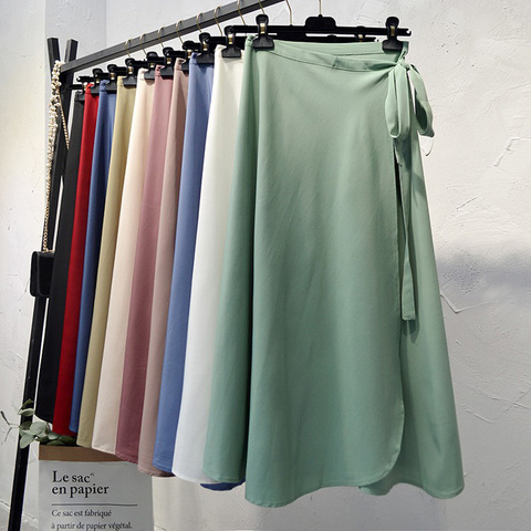 Croysier Summer Skirts Womens 2022 New High Waist Side Tie Beach Casual Wrap Skirt Women Solid Elegant Midi Skirt Woman Clothes ► Photo 1/6