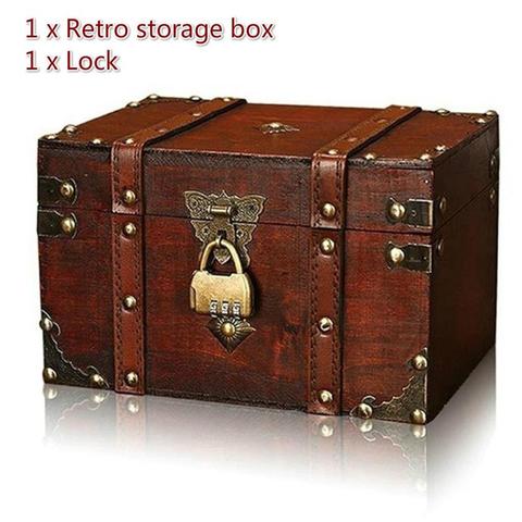 Retro Treasure Chest with Lock Vintage Wooden Storage Box Antique Style Jewelry Organizer for Wardrobe Jewerly Box Trinket Box ► Photo 1/6