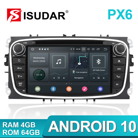 Isudar PX6 2 Din Android 10 Car Radio For FORD/Focus/S-MAX/Mondeo/C-MAX/Galaxy Car Multimedia Player Video GPS USB DVR Camera FM ► Photo 1/5