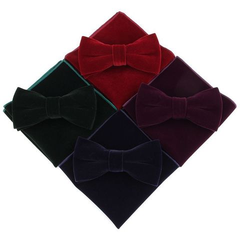 Linbaiway Mens Velvet Bowtie Handkerchief Set for Men Banquet Business Necktie Butterfly Pocket Square Towel Set Custom Logo ► Photo 1/6