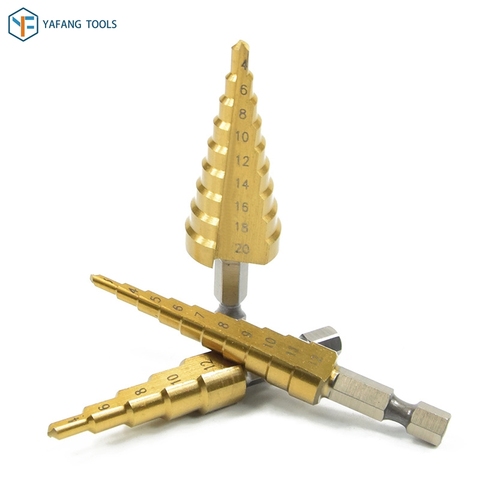4-32mm HSS Pagoda Straight Groove Step Drill Bit Titanium Coated Woodworking Metal Hole Cutter Hex Shank Power Tools ► Photo 1/6