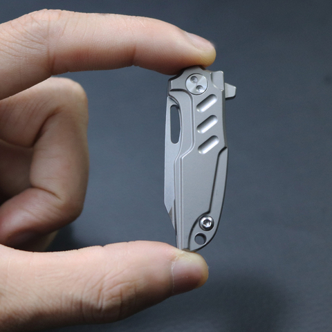 Titanium Handle Keychain Folding Pocket Knife D2 Damascus Steel Blade Outdoor Mini Camping Survival Knives EDC Tool Gift ► Photo 1/6