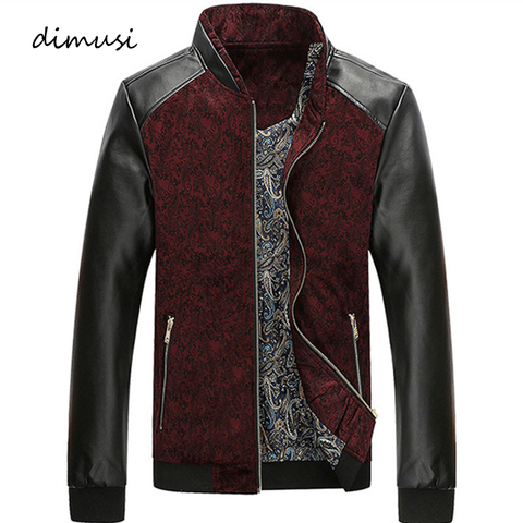 DIMUSI Men's Bomber Jacket Casual Male Outwear Windbreaker Coats Fashion Slim Fit Leather Sleeve Baseball Jackets Mens Clothing ► Photo 1/6