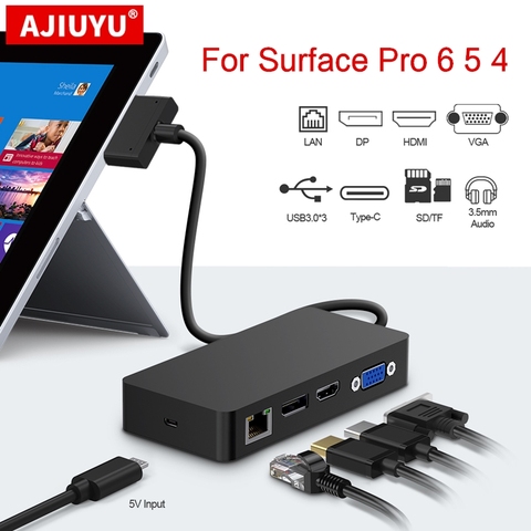 AJIUYU USB 3.0 HUB For Microsoft Surface Pro 4 5 6 HDMI 4K DP VGA Audio Gigabit Ethernet adapter RJ45 SD/TF DocKing base Dock PC ► Photo 1/6
