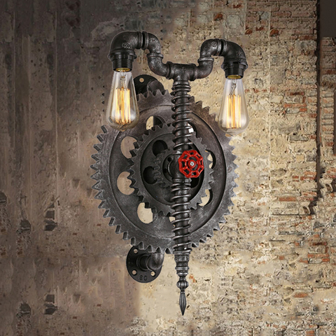 Retro loft wall lamp vintage gear water pipe light restaurant living room bedroom aisle cirrodor bar club cafe wall sconce bra ► Photo 1/6