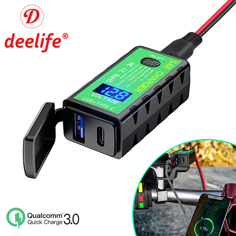 Deelife USB Motorcycle Charger Power Adapter Voltmeter 12V Sae Connector Type C for Phone Charging Motorbike Accessories ► Photo 1/6