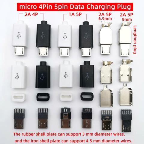 10PCS/LOT  Micro USB 4Pin 5in  Male connector plug Black/White welding Data OTG line interface DIY data cable accessories ► Photo 1/6