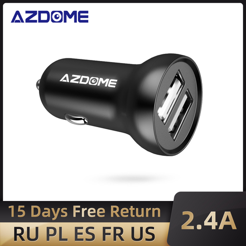 AZDOME Mini USB Car Charger For Mobile Phone Tablet 2.4A Fast Charger Car-Charger Dual USB Adapter in Car For GS63H M01 Dash Cam ► Photo 1/6