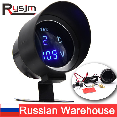 12V/24V LCD Digital Water Temp Gauge + voltmeter for car Meter with 10mm water temperature Sensor motorcycle instrument from RU ► Photo 1/6