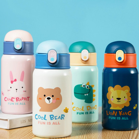 500ml Kids Thermos Mug With Straw Stainless Steel Vacuum Flasks Children  Cute Thermal Water Bottle Tumbler Thermocup