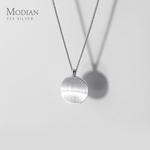 MODIAN Classic Pure 925 Sterling Silver Geometric Concave Round Pendant Necklace for Women Fashion Simple Necklace Fine Jewelry ► Photo 1/5