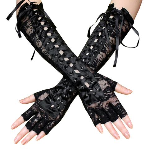1Pair Women Gothic Long Glove Fingerless Black Punk Hip Pop Jazz Disco Mittens Clubwear Dance Cosplay Party Costumes Fashion ► Photo 1/6