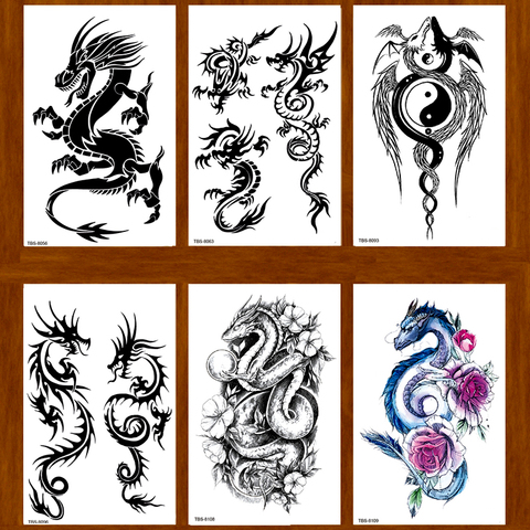 Six Styles Dragon Temporary Tattoo Stickers Tatoo Men henna Tatoo body art tattoo Waterproof temporary tattoos Kit Tattoo Art ► Photo 1/2