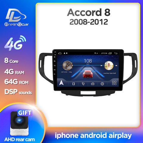 Prelingcar Android 10 For Honda Accord 8 2008 2009 2010 2012 Aura TSX Car Radio Multimedia Video Player GPS Navigation NO 2 Din ► Photo 1/6