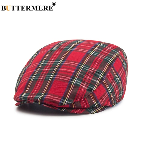 BUTTERMERE Womens Plaid Flat Caps Male Casual Cotton Vintage Berets Hats Summer Spring Classic Checkered Stylish Gatsby Cap ► Photo 1/6
