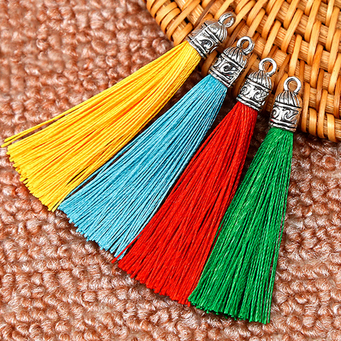 5Pcs/lot 60mm Antique Silver End Caps Silk Tassels Earrings Charm Pendant Satin Tassels for DIY Jewelry Making Earring Findings ► Photo 1/6