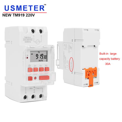 NEW TM919 Heavy Duty 5000W 30A Weekly 7 Days Programmable Digital Time Switch Relay Timer Control AC 220V 230V Din Rail Mount ► Photo 1/6