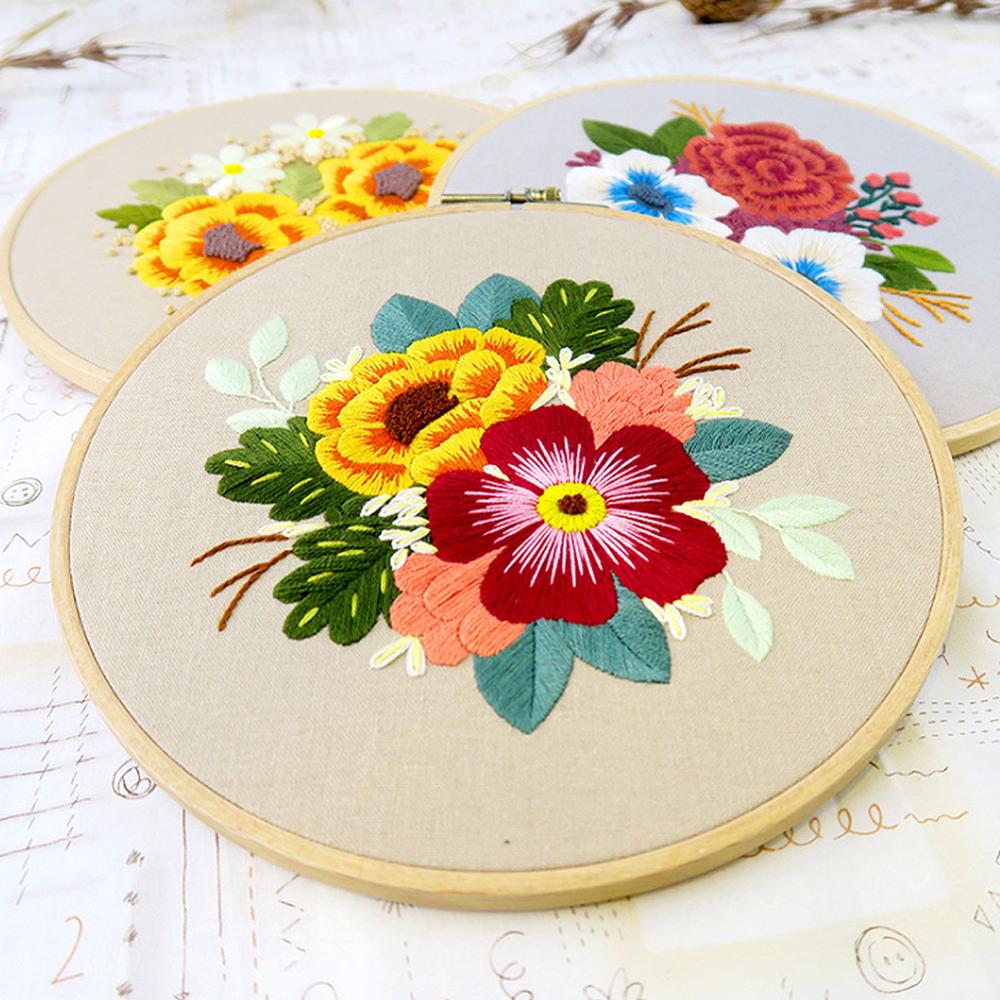 Europe DIY Ribbon Flowers Embroidery Set with Frame for Beginner