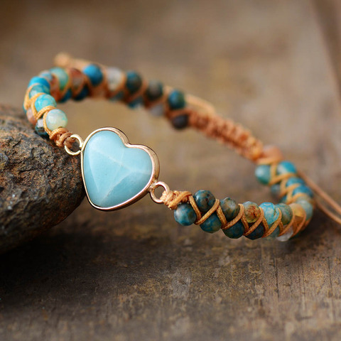 Classic Heart Shape Charm Bracelets Amazonite String Braided Macrame Bracelets Teengirls Wrap Bracelet Femme Women Jewelry ► Photo 1/6