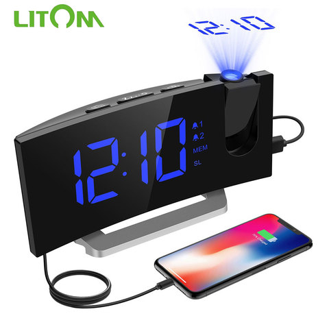 LITOM HM353 FM Radio Projection Alarm Clock With Dual Alarm Snooze Function With USB Charging Port 5'' Large Display Sleep Timer ► Photo 1/6