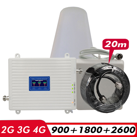 2G 3G 4G Tri-Band Booster GSM 900+DCS LTE 1800(Band 3)+FDD LTE 2600(Band 7) Cell Phone Signal Repeater Signal Amplifier Set #20M ► Photo 1/5