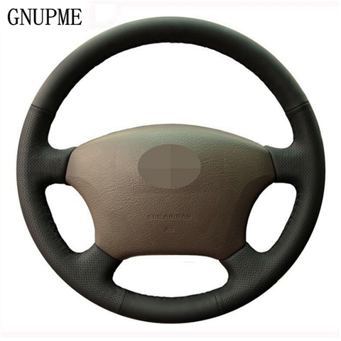 Black Genuine Leather DIY Hand-stitched Car Steering Wheel Cover for Toyota Land Cruiser Prado 120 ► Photo 1/6