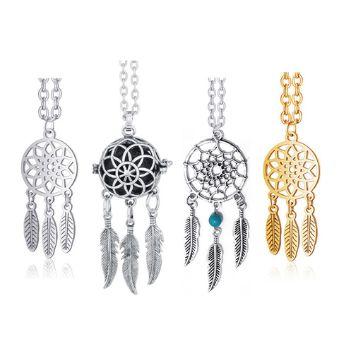 Bohemian Ethnic Feather Yoga Alloy or Stainless Steel Dreamcatcher Necklace Women Indian Mandala Lotus Dream Catcher Necklace ► Photo 1/6