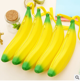 Novelty Yellow Banana Silicone Pencil Case Stationery Storage Pencil Bag dual Coin Purse Key Wallet Promotional Gift Stationery ► Photo 1/1