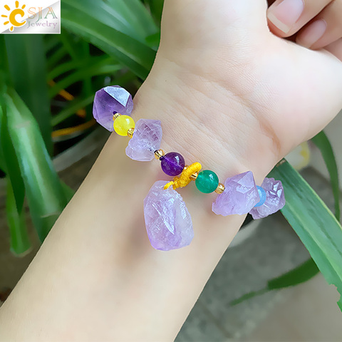 CSJA Natural Stone Purple Crystal Bracelets Reiki Irregular Cold Beads Summer Jewelry Strand Charm Bracelet for Women Girls G521 ► Photo 1/6