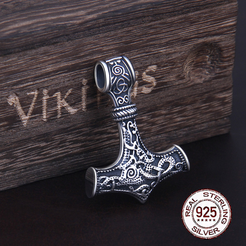 Real 925 Sterling Silver Thor Hammer Mjolnir choker Viking Amulet Scandinavian pendant necklace Norse Men Jewelry ► Photo 1/6