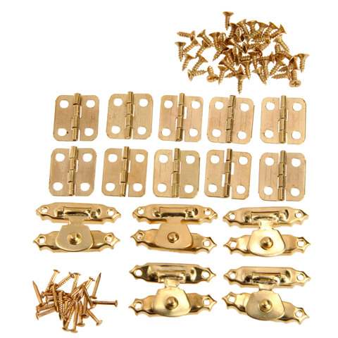 15pcs/lot Vintage Gold Round Hinges Iron Decorative + Antique Latch Hasps Jewelry Box Toggle Lock Furniture Fittings Hardware ► Photo 1/6