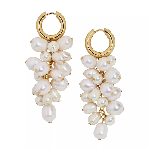 korean boucles moda 2022 Atlantic Drop Earrings Gold plated stainless steel hoop real natural cultured freshwater pearl earring ► Photo 1/6