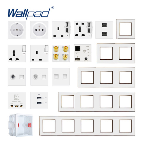 Wallpad DIY Module White Acrylic Panel With Gold Border Wall Power Socket Electrical Outlet Function Key Free Combination ► Photo 1/6