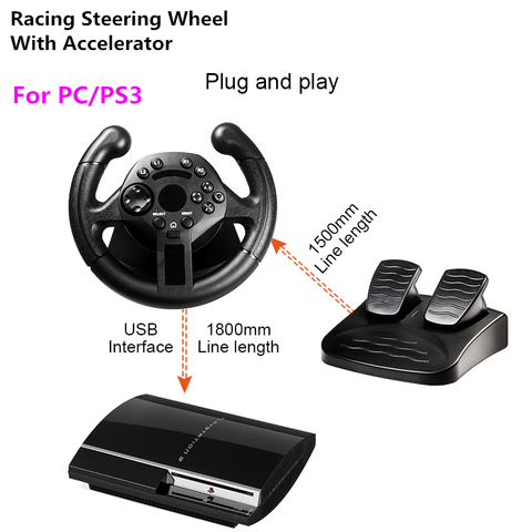 RETROMAX Racing Steering Wheel With Accelerator For PC/PS3 High Rolling Sense Driving Steering Wheel For Computer/PlayStation3 ► Photo 1/6