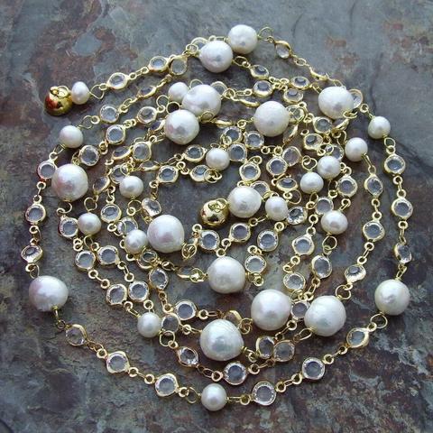 S110305 69'' White Round Keshi Pearl Crystal Chain Necklace ► Photo 1/4