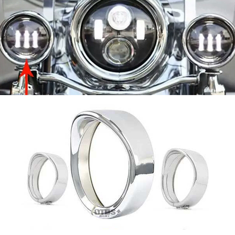 7" LED Headlight Bezel Silver Headlamp Bracket Mount Ring For Harley Touring FLD 