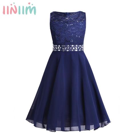 UK STOCK iiniim Kids Princess Summer Dress Sequined Floral Lace Chiffon Flower Girls Dress Wedding Birthday Party Prom Dresses ► Photo 1/6