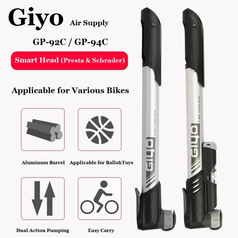 Giyo Dual Action MTB Tyre Inflator Portable Bicycle SmartHead Mini Pump   Road Bike Cycling Schrader Presta Valve Tire Hand Pump ► Photo 1/6