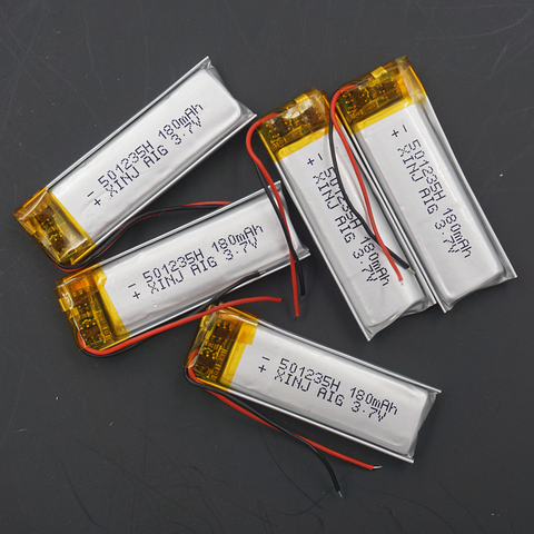 XINJ 5pcs 3.7V 180mAh Li Polymer li-ion Battery cell 501235 For headphones bluetooth earphone speaker glasses DIY Toys  Sat Nav ► Photo 1/6