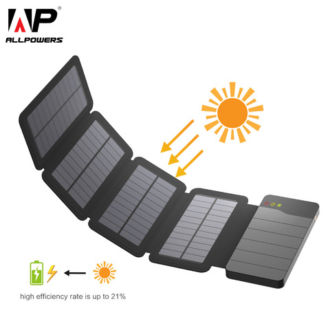 ALLPOWERS 10000mAh Solar Power Bank Waterproof Solar Charger External Battery Backup Pack for Cell Phone Tablets iphone Samsung ► Photo 1/6