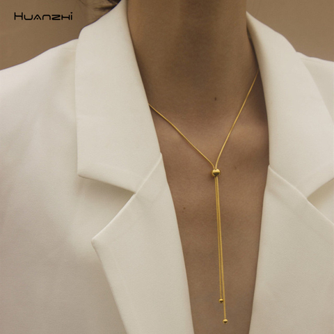 HUANZHI 2022 New Trend Gold Long Necklace Geometric Metal Chain Adjustable Necklace for Women Girls Party Wedding Jewelry ► Photo 1/6