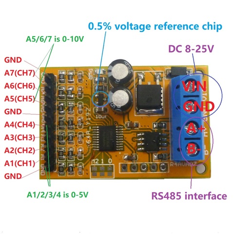 0-5V/0-10V 7ch Voltage Analog Acquisition RS485 Modbus RTU R4AVA07 Module ► Photo 1/6