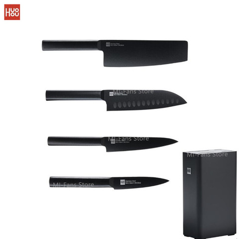 5Pcs Huohou Cool Black Kitchen Non-Stick Knife With knife holder Stainless Steel Knife Set 307mm Slicing Knife 50Cr15MoV ► Photo 1/6